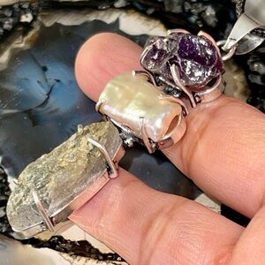 Crystal Pairing of Kyanite, Mother of Pearl & Amethyst Pendant 2 1/2”